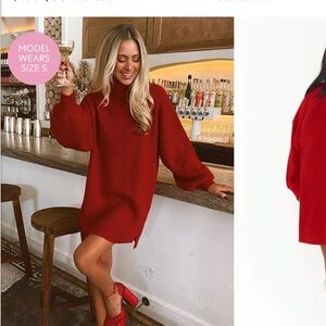 NWT SHOW ME YOUR MUMU CHESTER SWEATER DRESS IN HOLLY RED